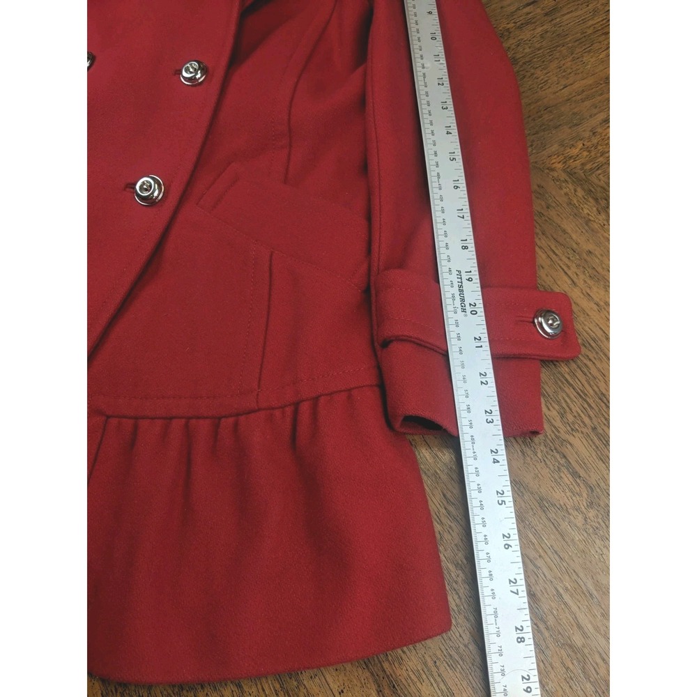 Juicy Couture Coat Size Small Red Italian Wool Jacket Ruffle Trim Pea Coat - Picture 4 of 15